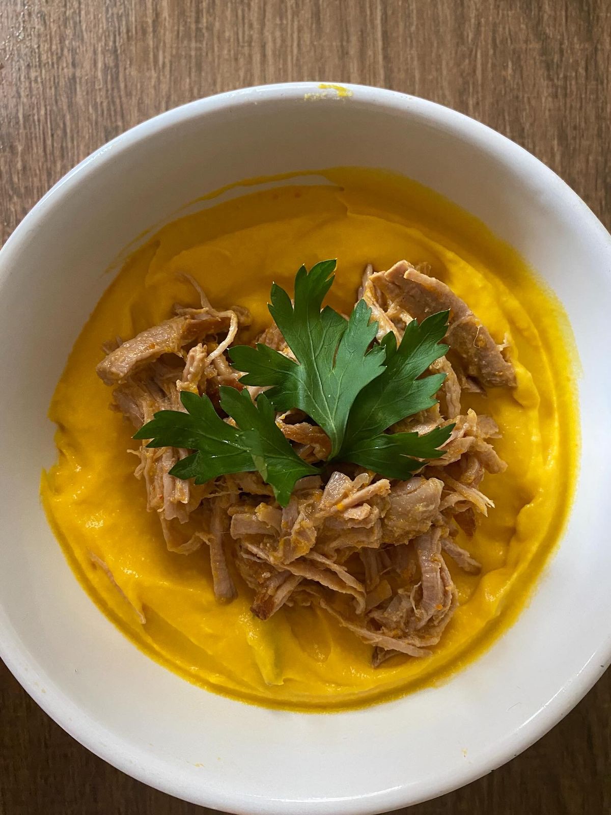 Creme de Abóbora com Carne de Porco