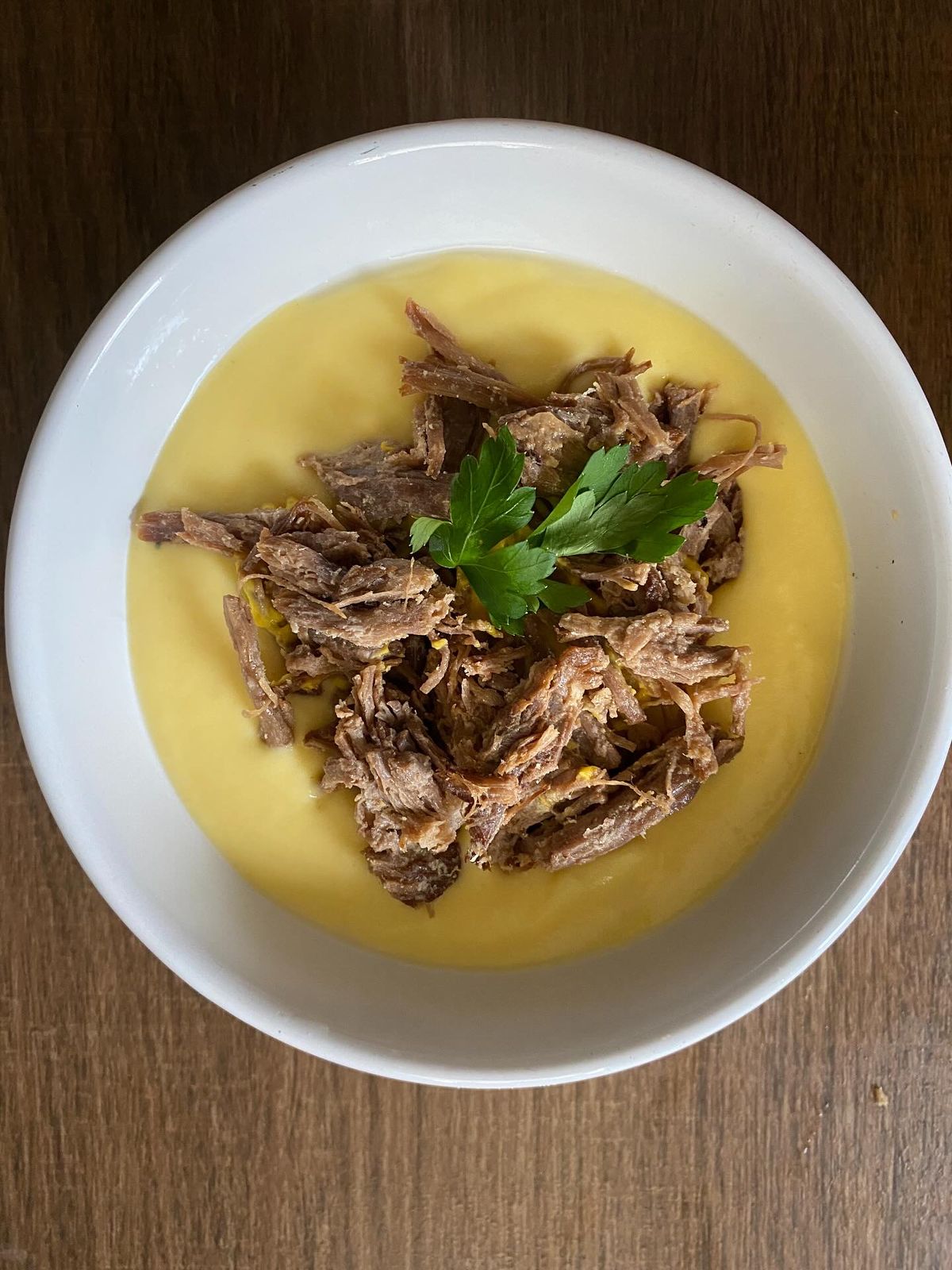 Creme de Mandioquinha com Maminha